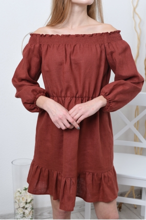 Льняное платье с воланом